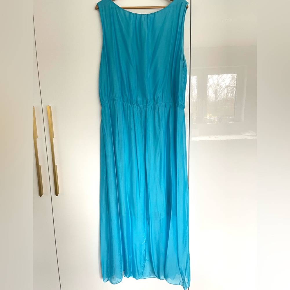 Silk & Viscose ruched-waist midi dress - Picture 2 of 4